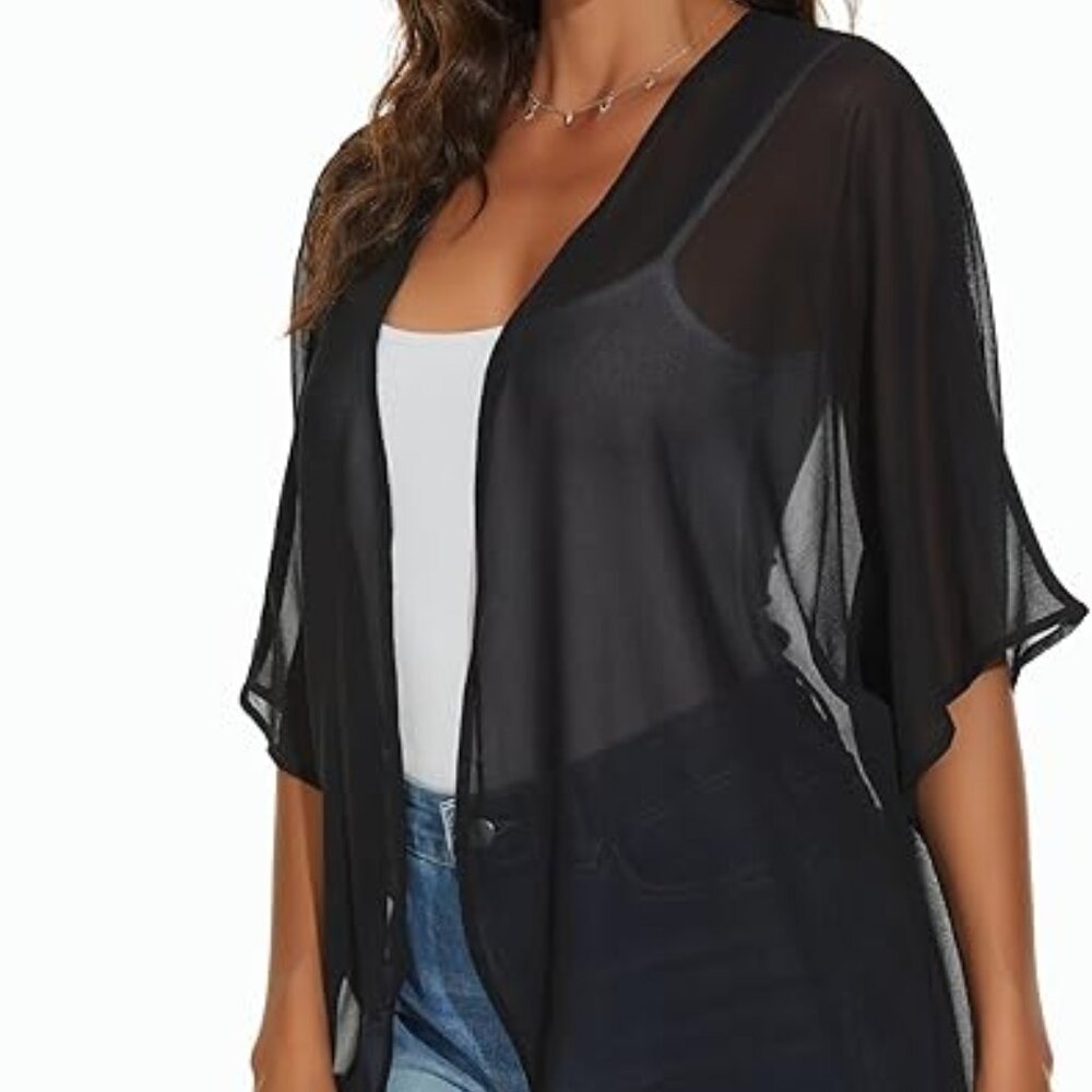Black Sheer Kimono Cardigan - Picture 2 of 3